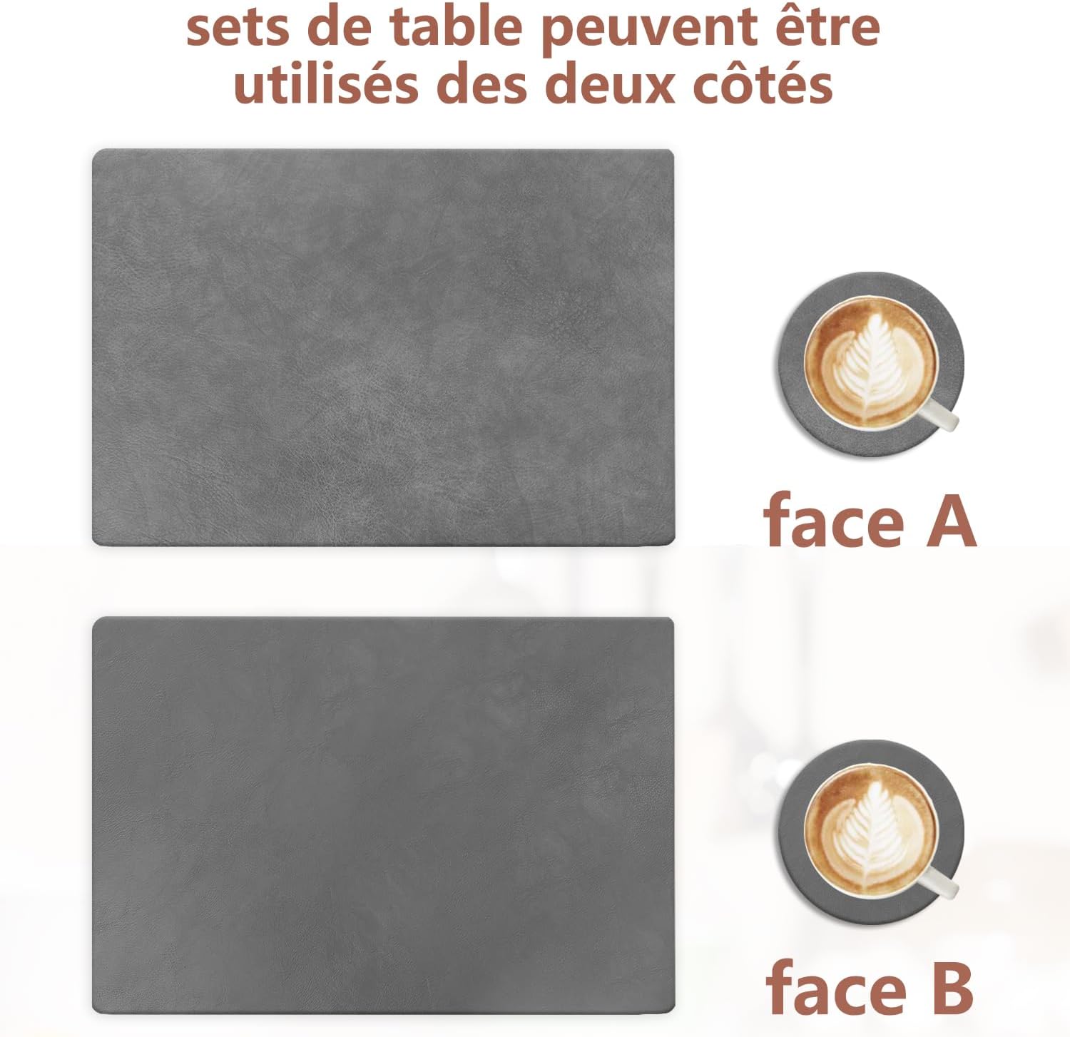 Set de table - cuir PU double face 43x30cm - lavables, antidérapants, lot de 4
