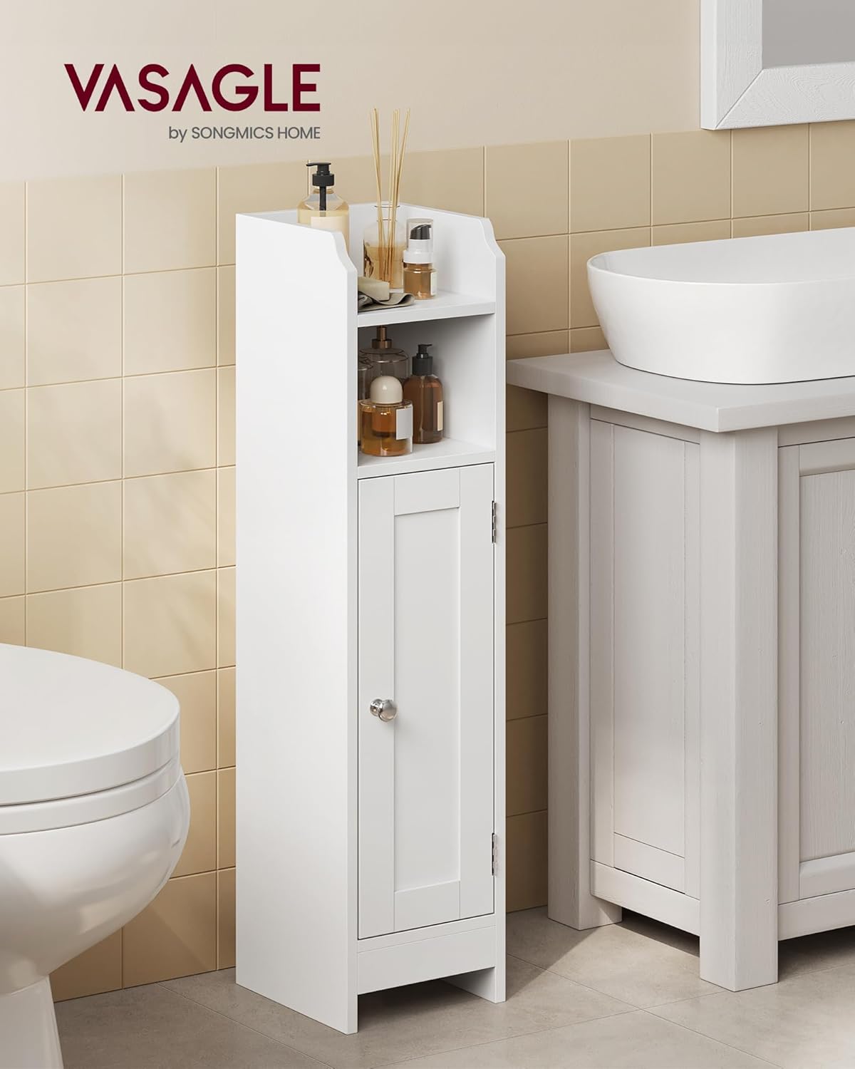 VASAGLE - meuble salle de bain angle, 20x18x80 cm, étagères réglables, BBC310W01