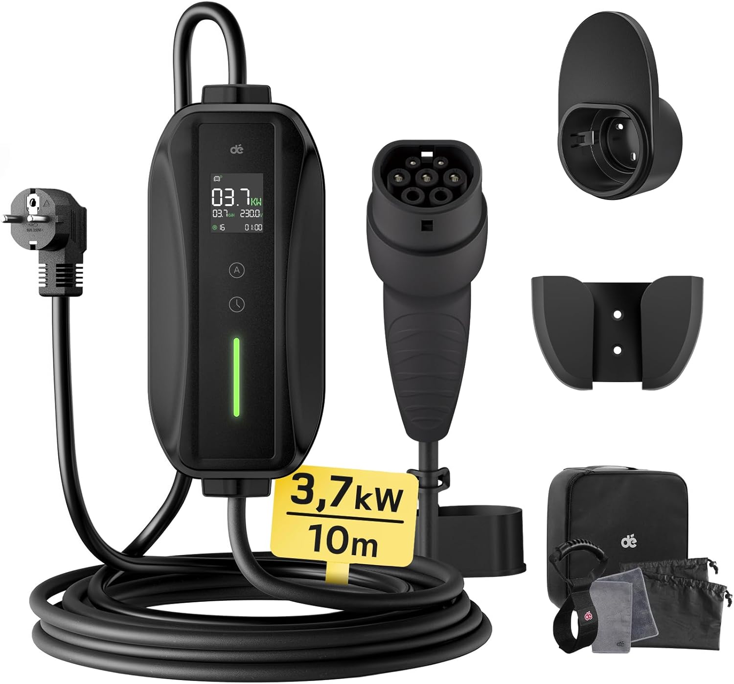 Chargeur voiture électrique - 10m - 3,68kW, LCD, Type 2, 6 à 16A