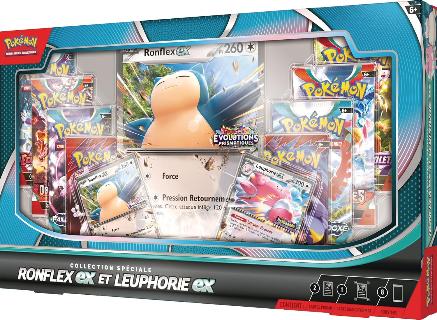 Pokémon - Collection spéciale Ronflex-ex/Leuphorie-ex (JCC) - 8 boosters, 2 cartes promo brillantes, carte grand format