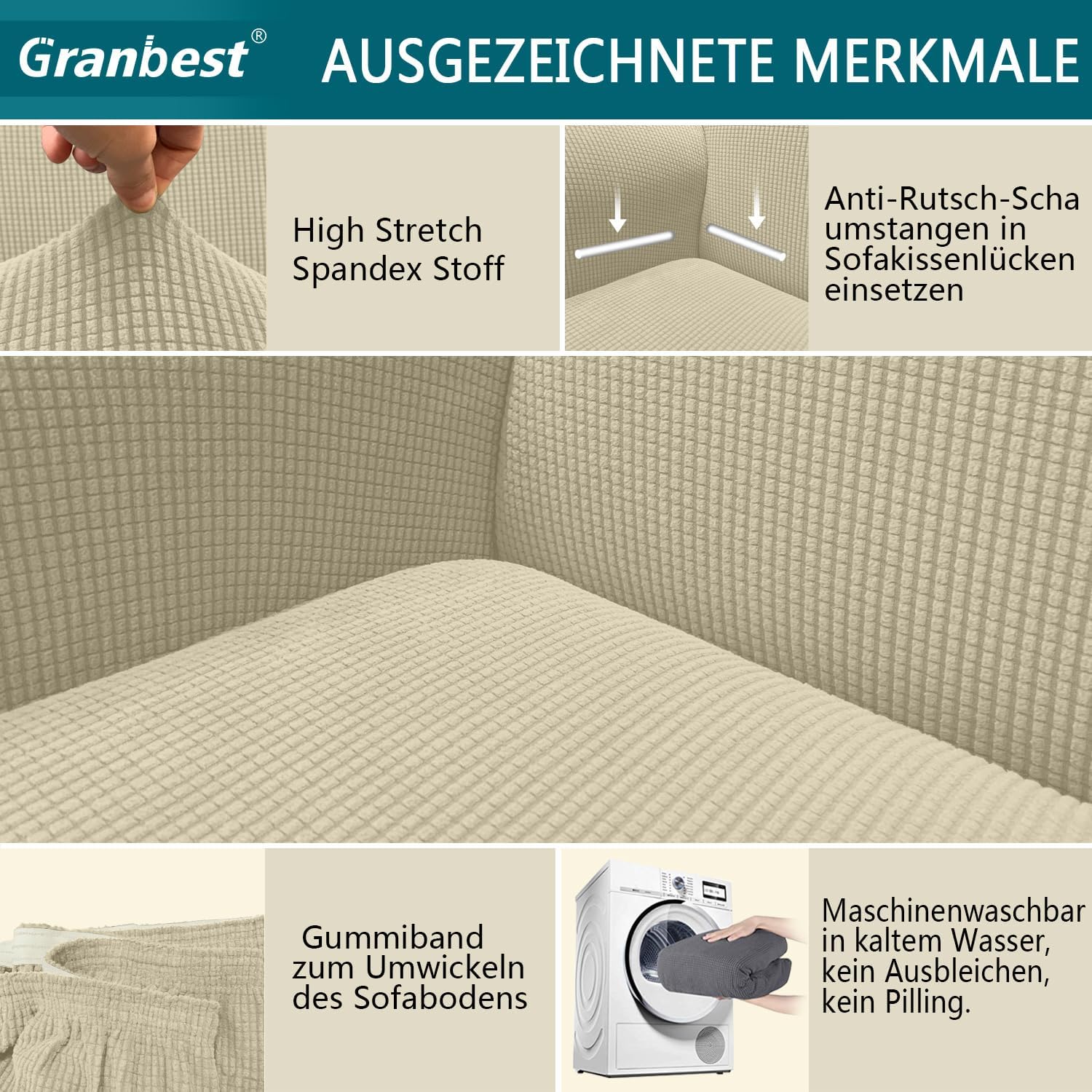 Granbest - Housse canapé jacquard 2 places - très élastique, anti-animaux, kaki