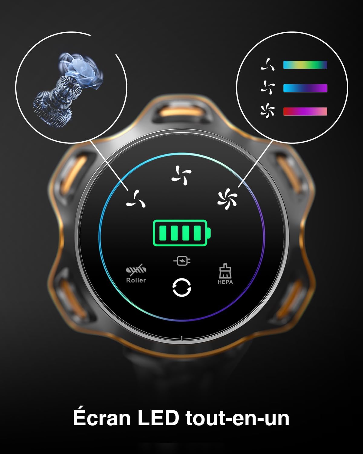 Aspirateur balai sans fil, 1,6L, 70min, écran OLED, 650W/55KPA