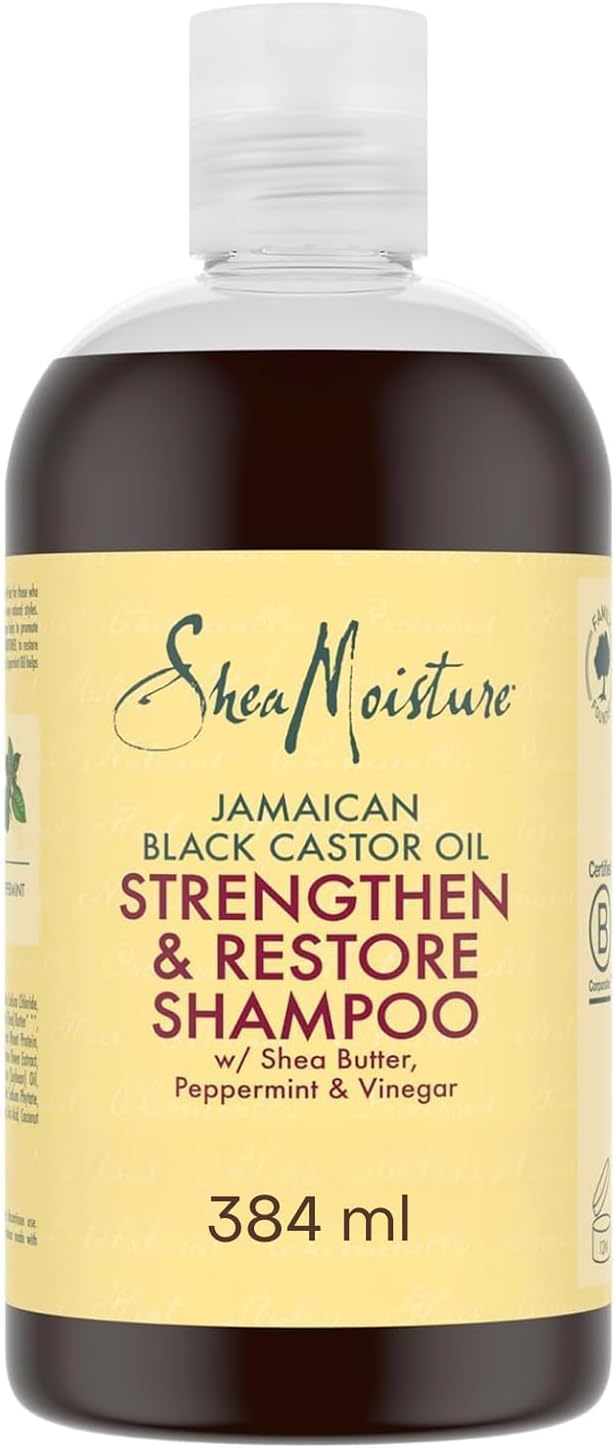 SheaMoisture - Strengthen & Restore - 384ml - cheveux abîmés, ricin noir, karité, hydratation intense