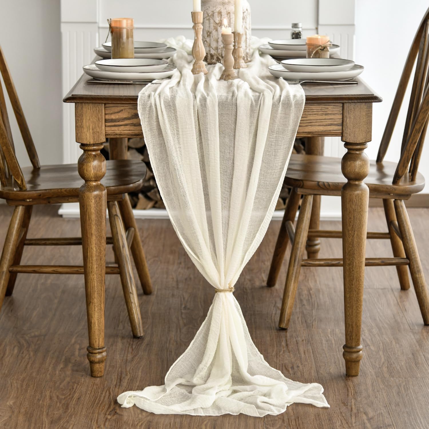 Artoid Mode - lot de 6 chemins de table - 300 cm - gaze mousseline bohème beige, décoration mariage