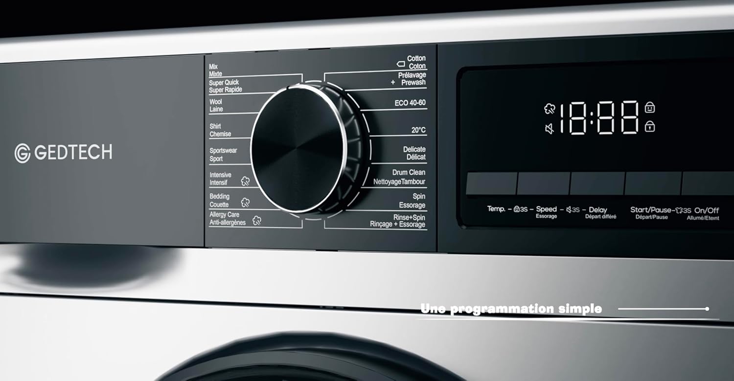 GEDTECH - lave-linge frontal 8kg 1400tr/min, classe A, 16 programmes - GLL81400WH