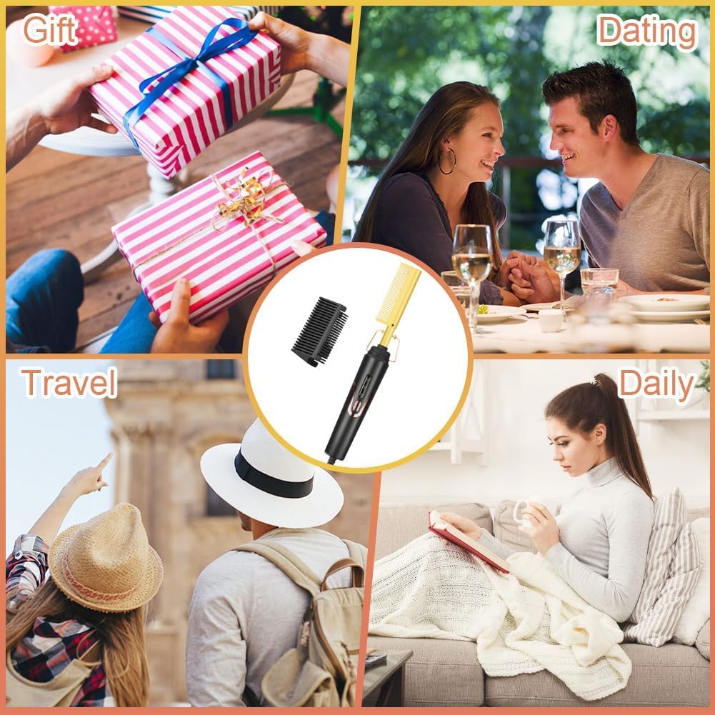 Flintronic - 2 en 1 Peigne chauffant céramique - 160-200°C - Chauffe rapide, barbe et perruque