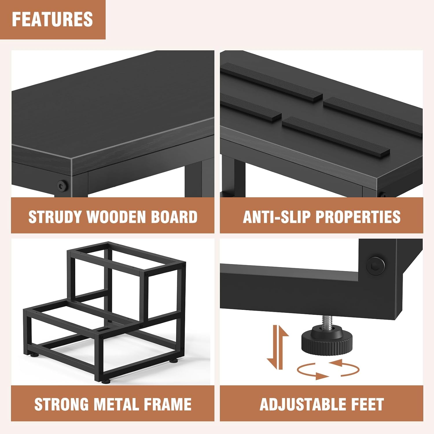 LIANTRAL - tabouret 2 niveaux acier/bois - 200kg - marchepied adultes enfants