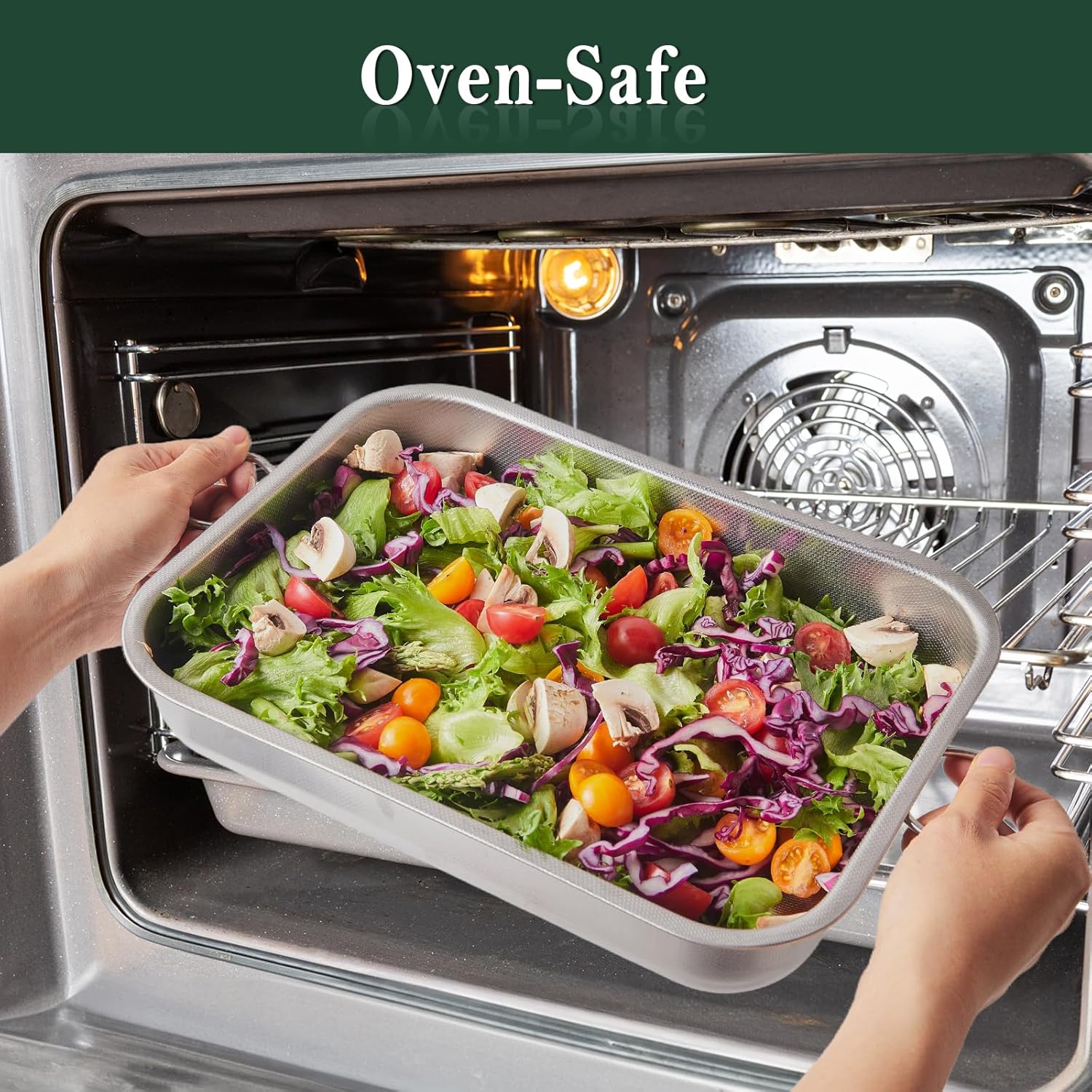 ROSSETTO - Plat à four inox set 4 pièces, poignées, texture nid d'abeille, rectangulaire