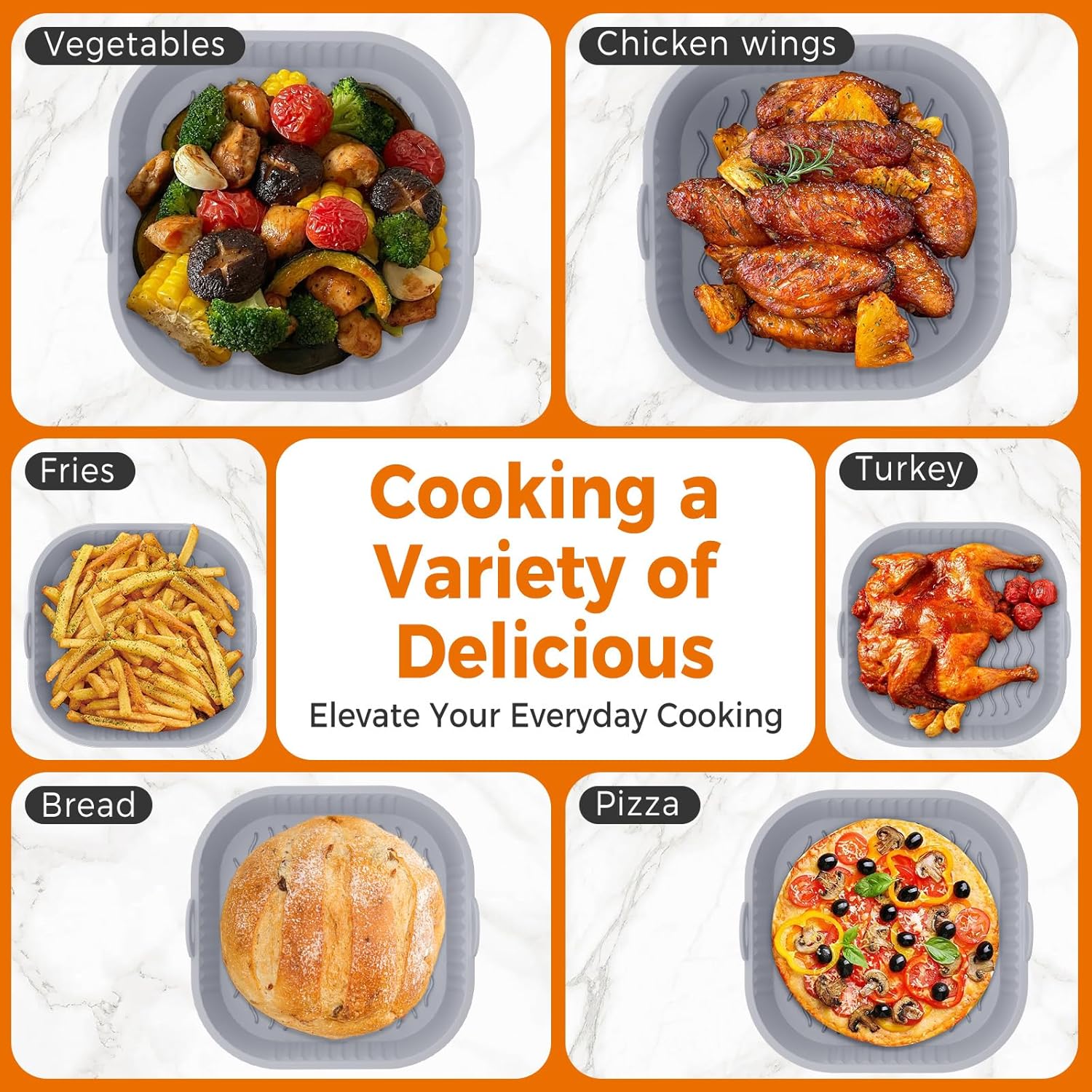 Diboniur - Moule silicone air fryer 5-8L - lot 2, réutilisable, gris/noir