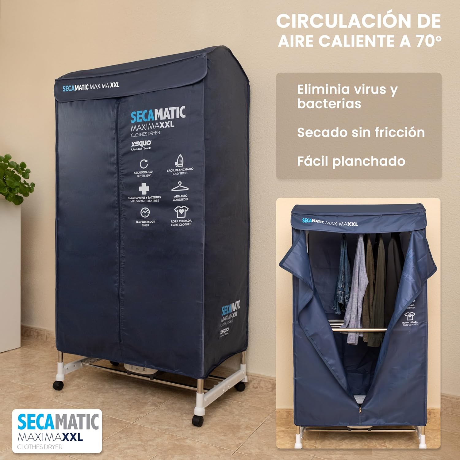 Sèche-linge - capacité 15/30 kg, minuterie 180 min, silencieux, Secamatics Maxima XXL