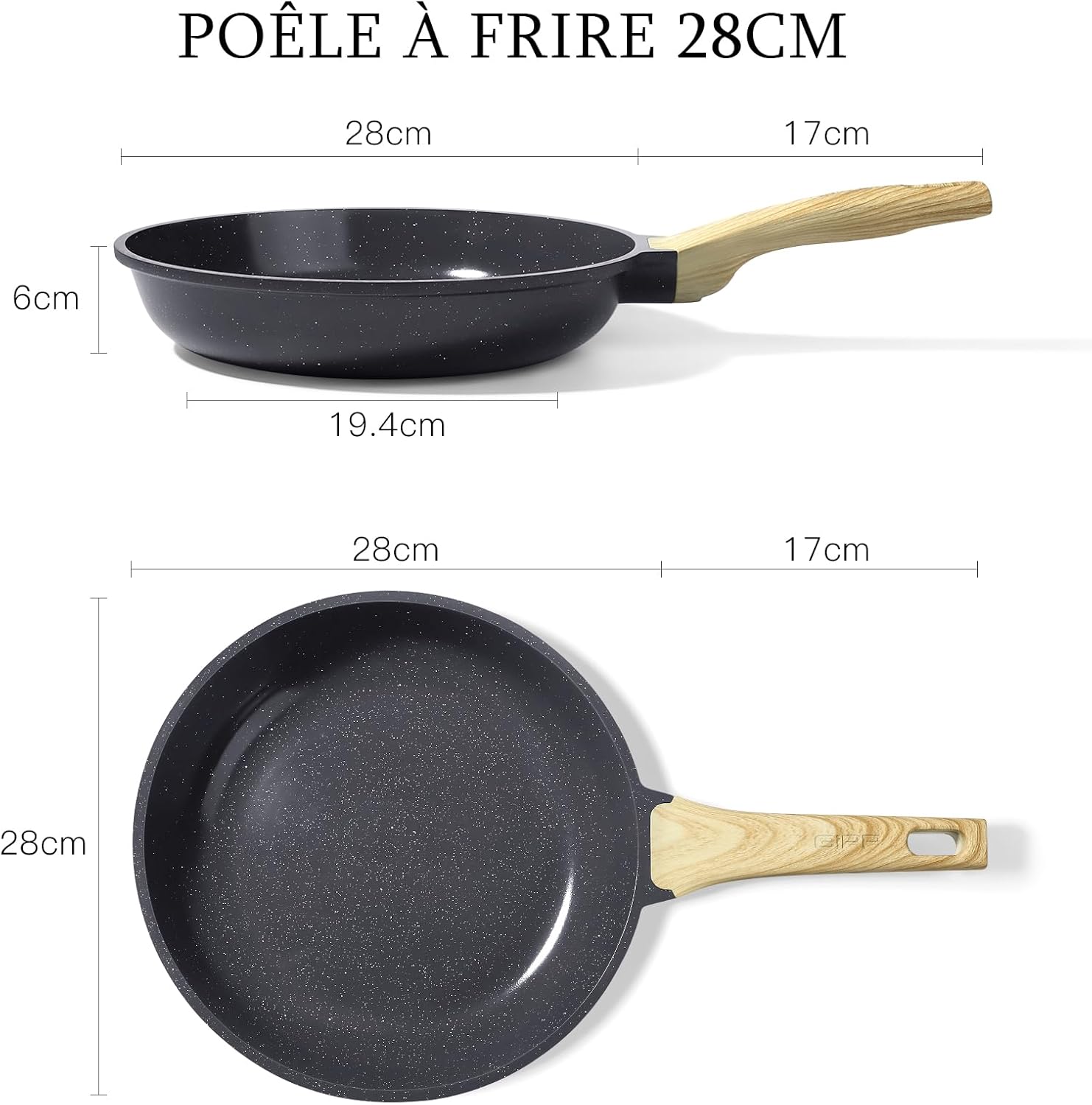 GiPP - Poêle granit série saine - 28cm - Antiadhésive, induction, PFAS/PFOA free