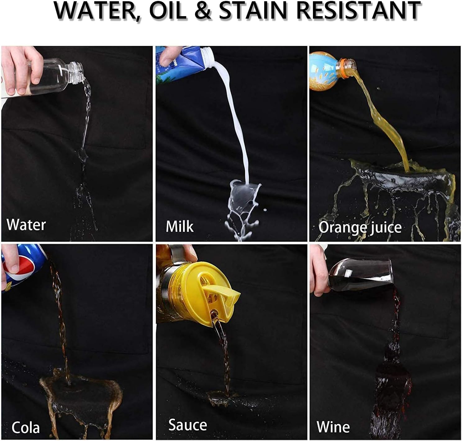 atopo - tablier chef pack 4 - noir, étanche, 2 poches, réglable