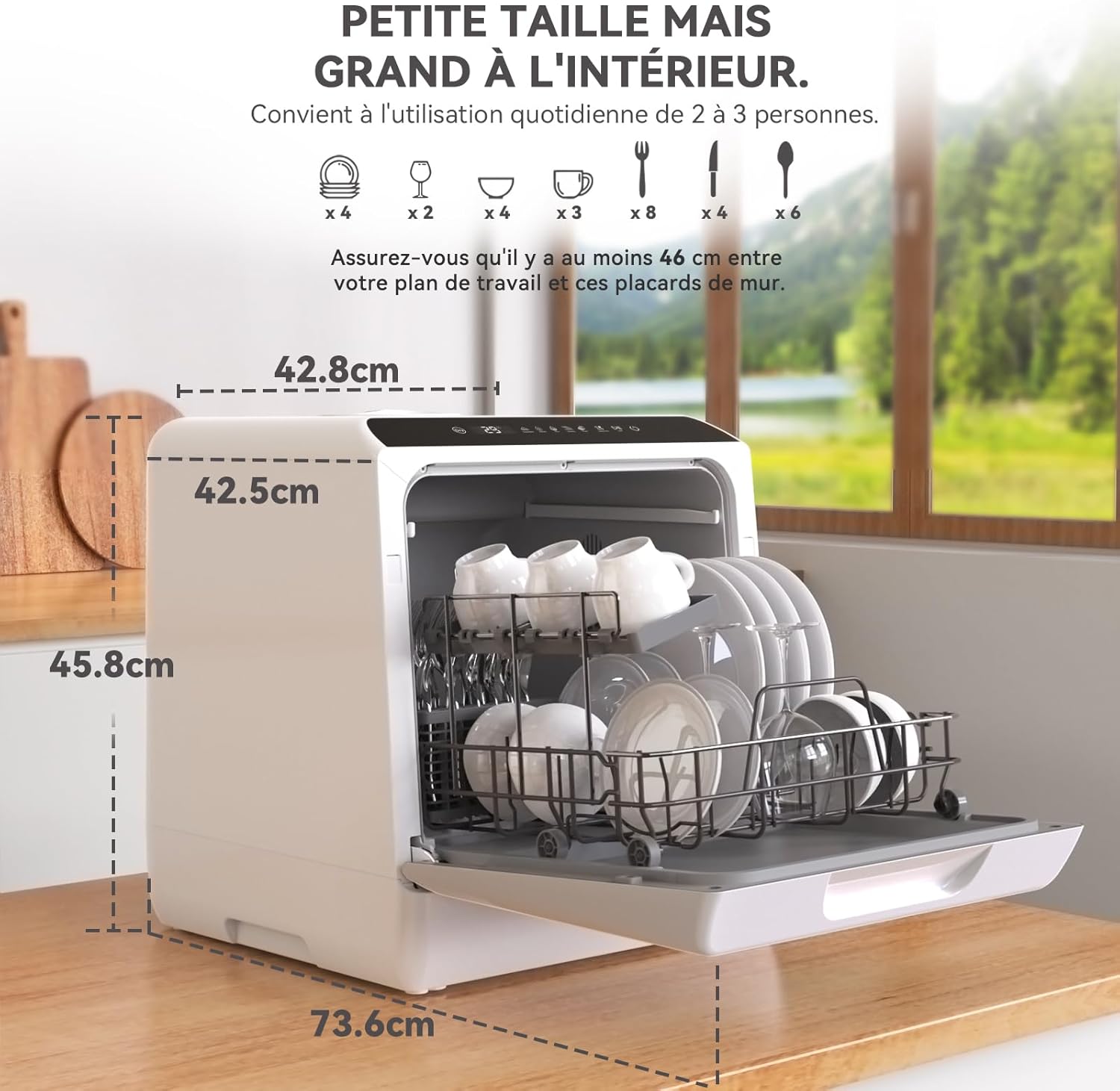 Hermitlux - Lave-vaisselle compact 5 couverts, 6 programmes, réservoir 5L, mode bébé 75°C