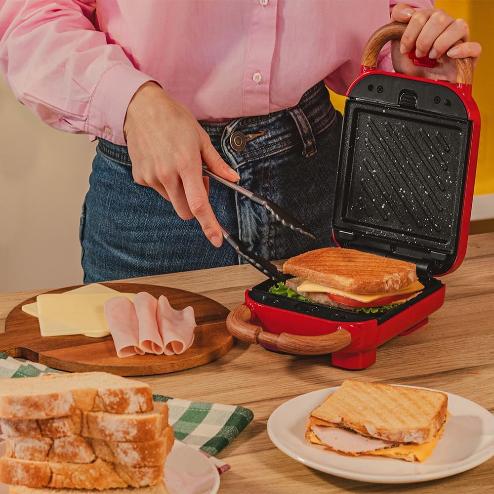 Cecotec - Rock'nToast Retro One - 700W, 3 plaques, revêtement RockStone, base antidérapante, vert