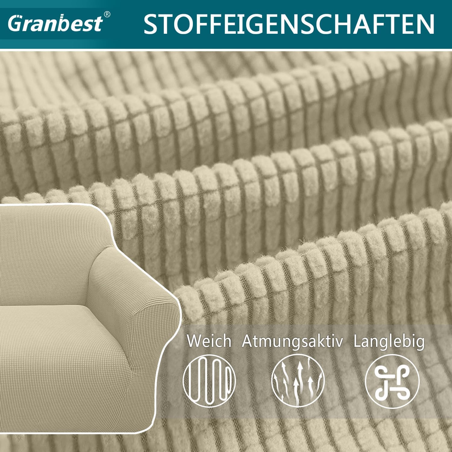 Granbest - Housse canapé jacquard 2 places - très élastique, anti-animaux, kaki