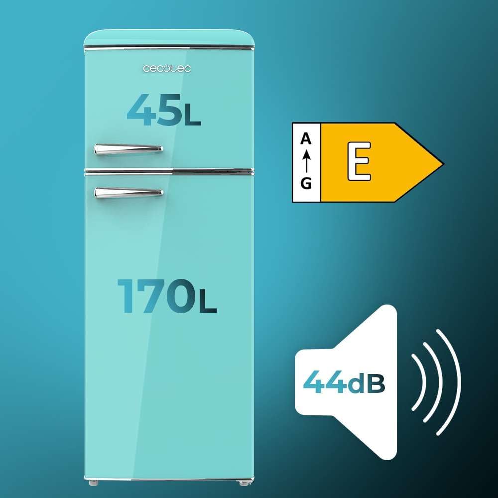 Cecotec - Bolero CoolMarket Origin 215 - 148,2x55,2 cm - rétro, LED, poignées chromées, étagères verre