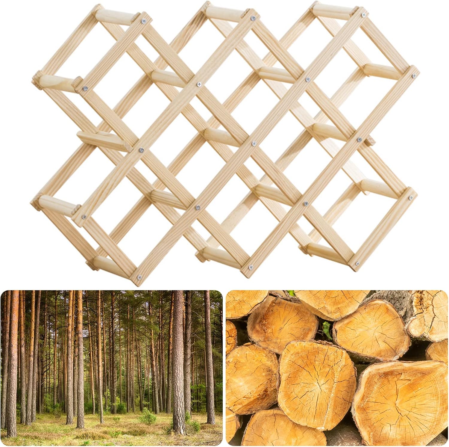 Newaner - Casier à vin Log - 45x12.5x31cm - Bois, 10 bouteilles, 3 niveaux