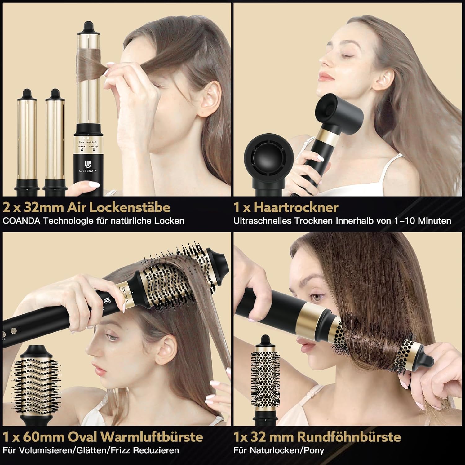 webeauty - 6 en 1 hairstyler - sèche cheveux pro, 110000TR/MIN, ions négatifs