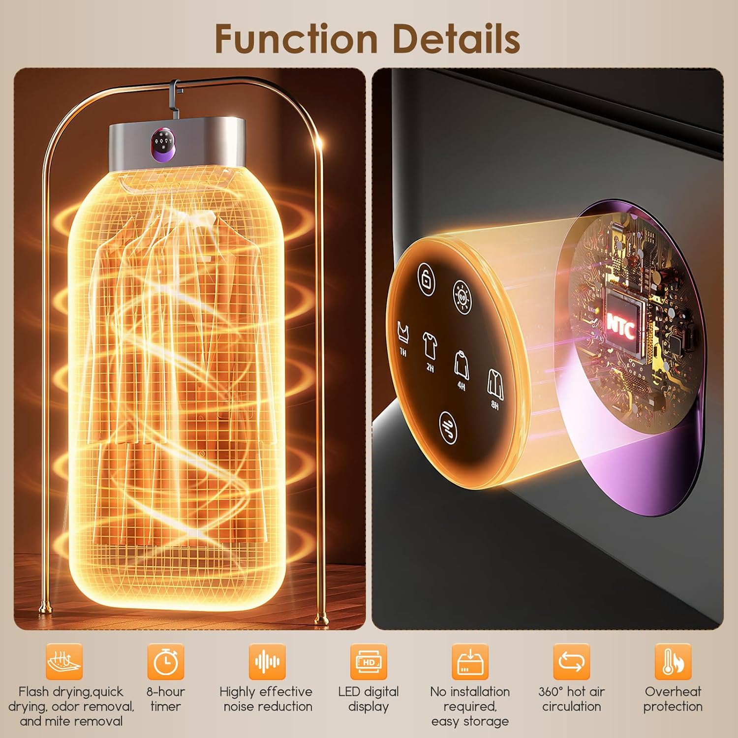 Sèche-linge mini portable - grande capacité, silencieux 16dB, 4 programmes, compact, économe - 2026