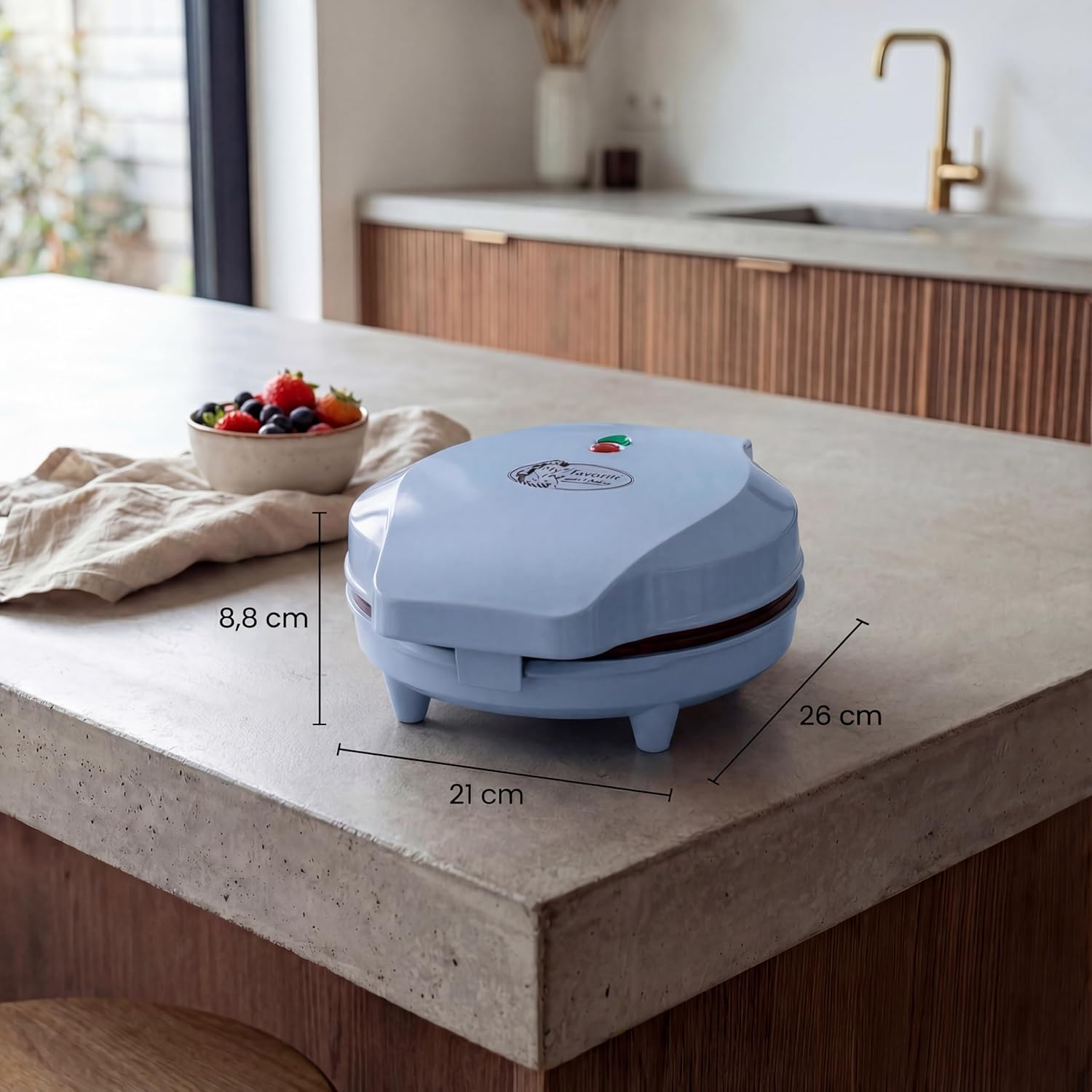 Bestron - Gaufrier classique cœur - 700W, antiadhésif, bleu rétro