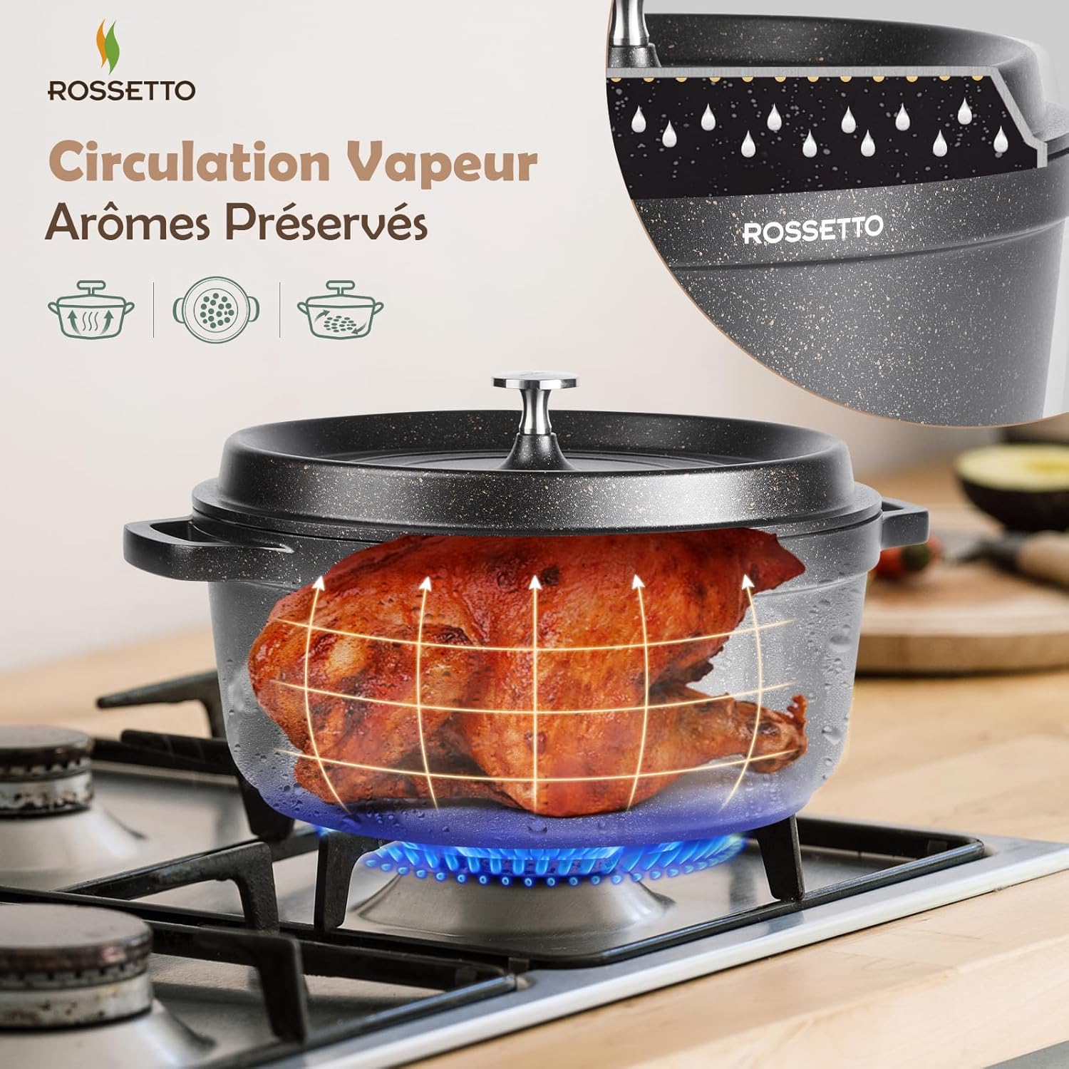 ROSSETTO - cocotte ronde fonte aluminium 28cm, céramique, induction, 6,6L