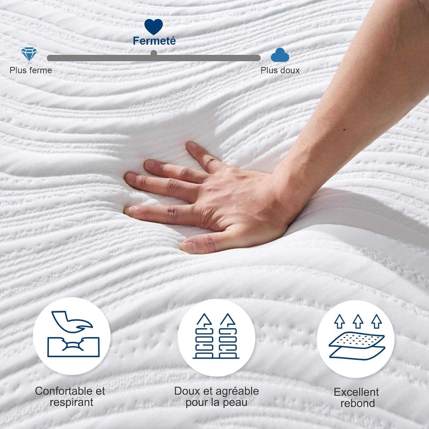 Matelas - mousse mémoire, 140x190x16cm, 7 zones, double face