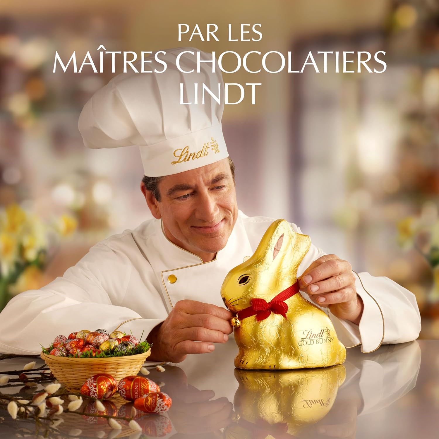 Lindt - Mini-moulages Lapin Or Fleurs - 5x10g - Chocolat au lait, idéal Pâques