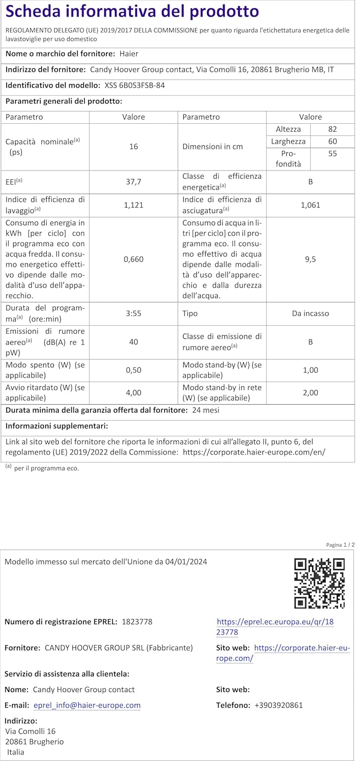 Haier - lave-vaisselle encastrable série XS - 60 cm - 6 programmes - XS6B0S3FSB