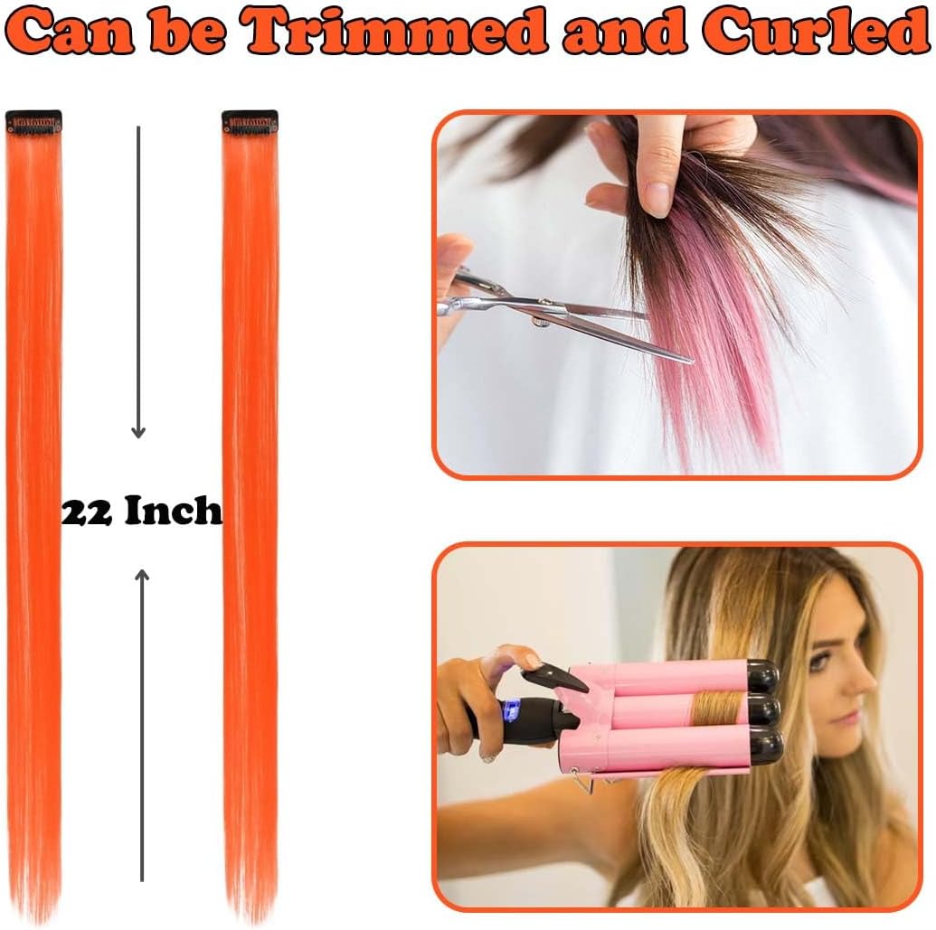 Extensions de cheveux - mèches à clipser, 50 cm, 12 pcs, orange