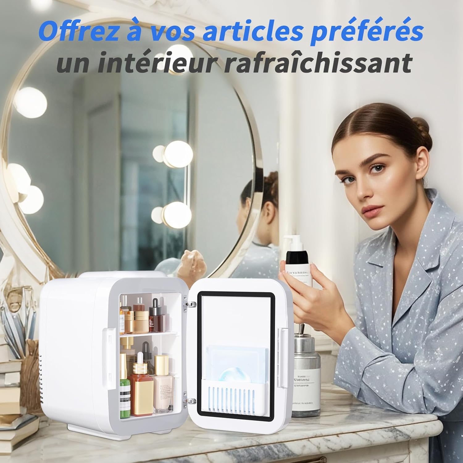 YASHE - Mini frigo 4L - LED miroir, chauffe/refroidit, portable, 220V/12V