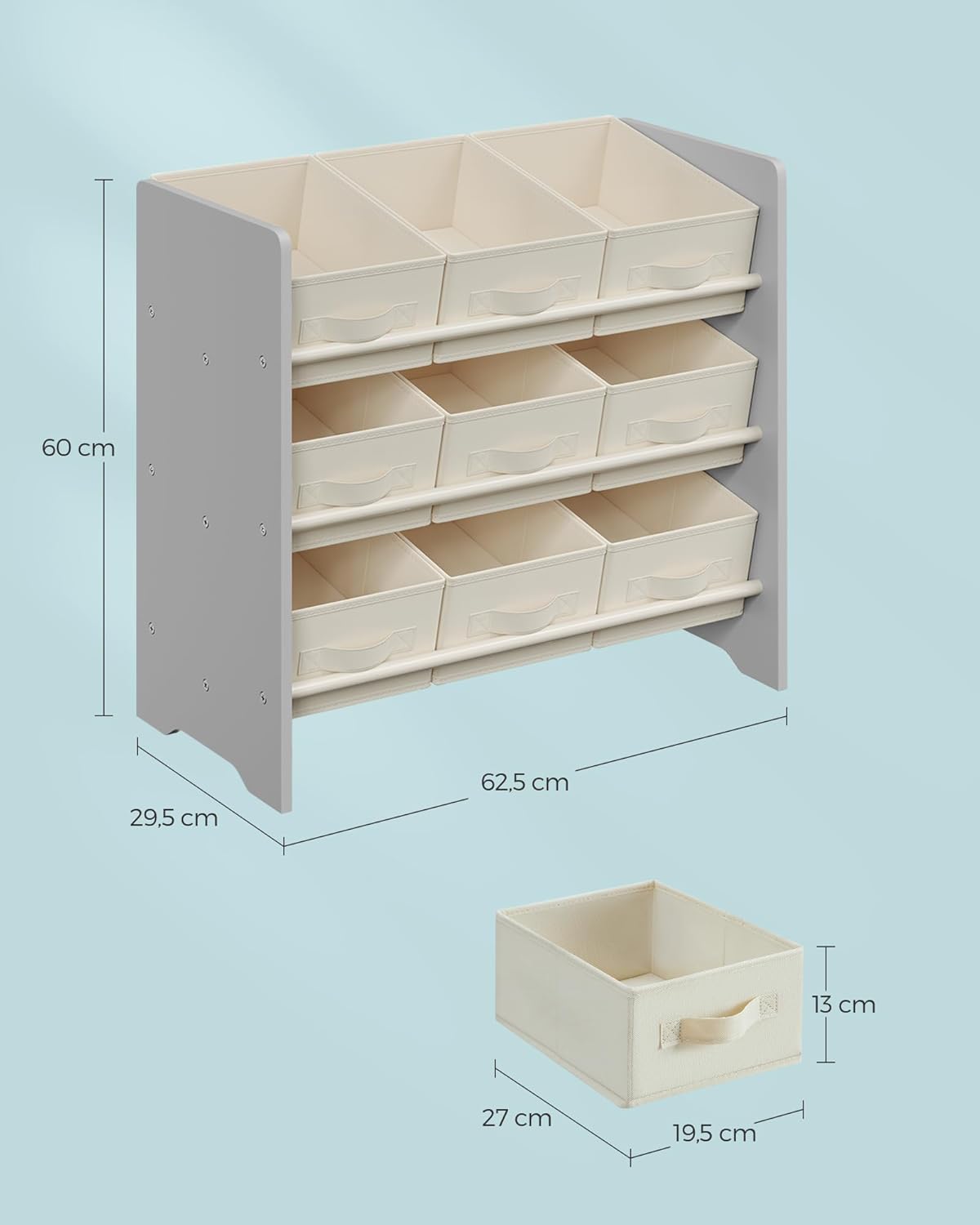 SONGMICS - étagère à jouets enfant, 29,5x62,5x60cm, 9 boîtes tissu spacieuses, GKR033G10