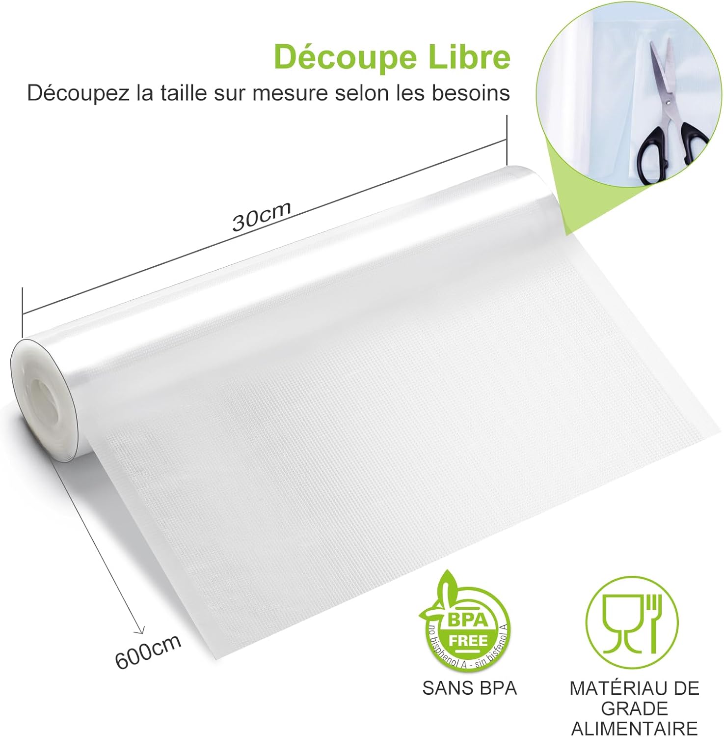 Bonsenkitchen - sacs sous vide 2 rouleaux 30x600cm, sans BPA, VB3216