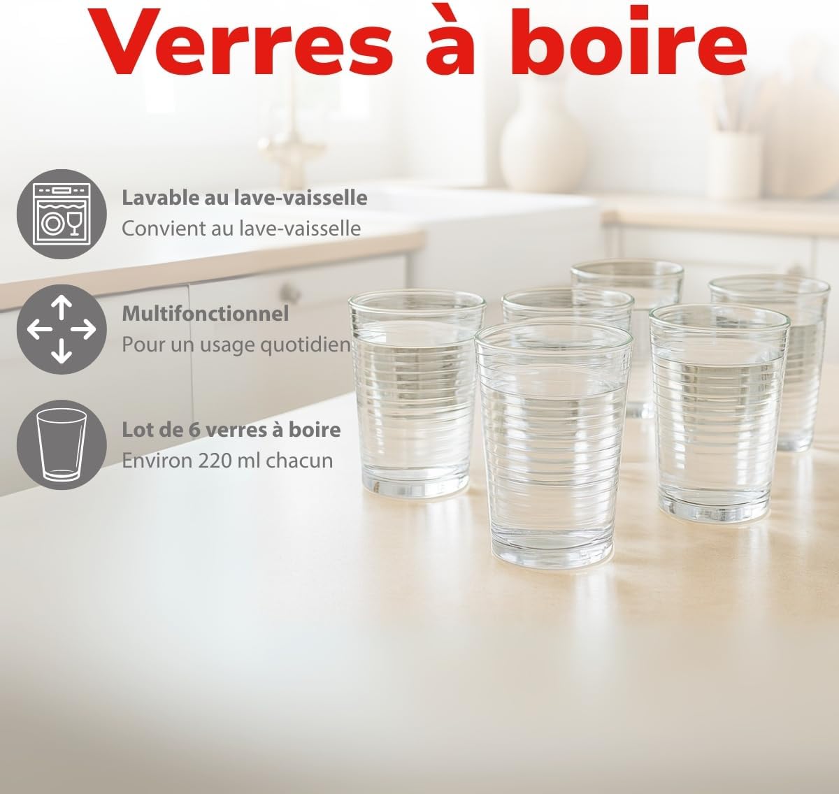 Alpina - Verres à eau - 220 ml - lot de 6, lavable au lave-vaisselle