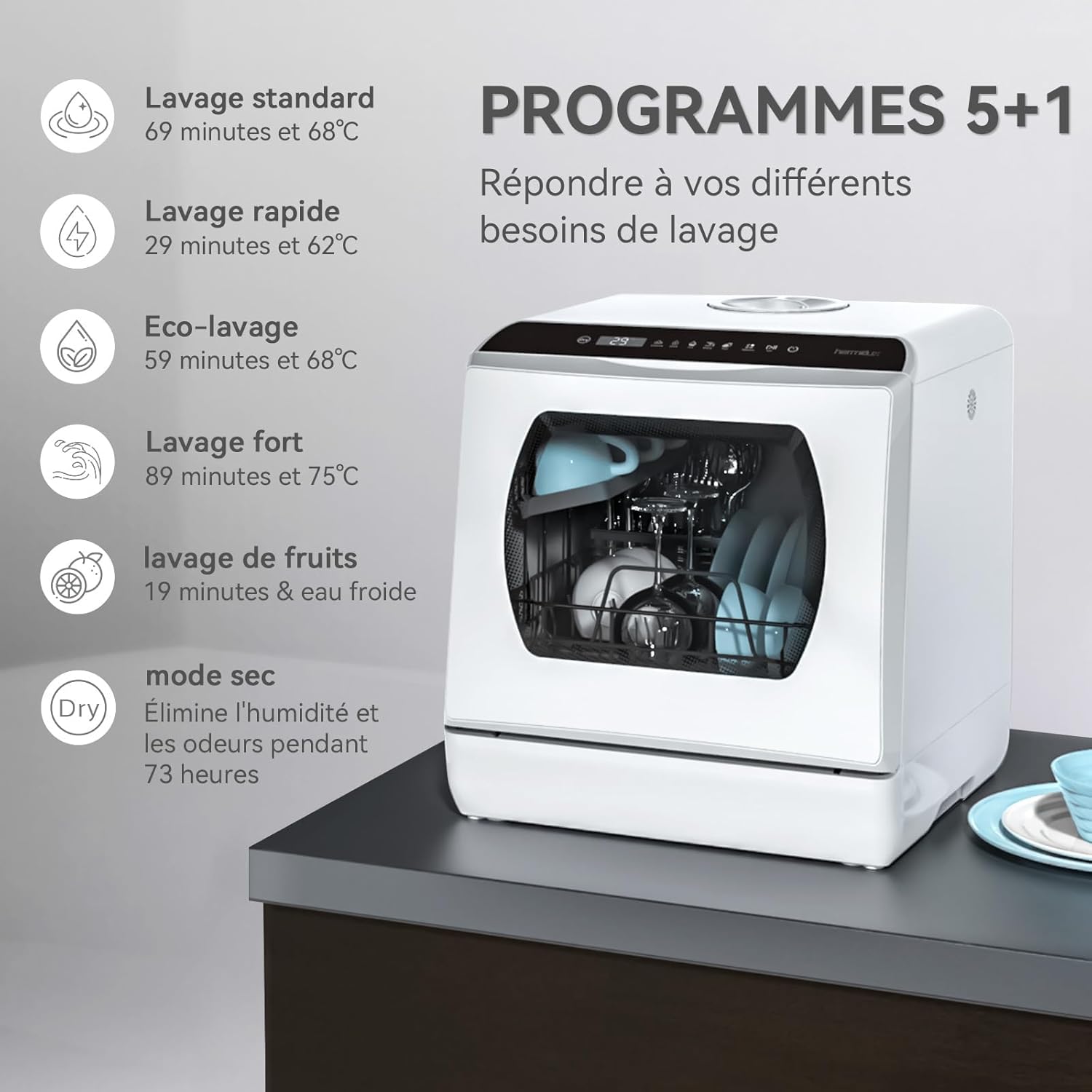 Hermitlux - Mini lave-vaisselle - 43 cm - 4 couverts, sans raccord eau