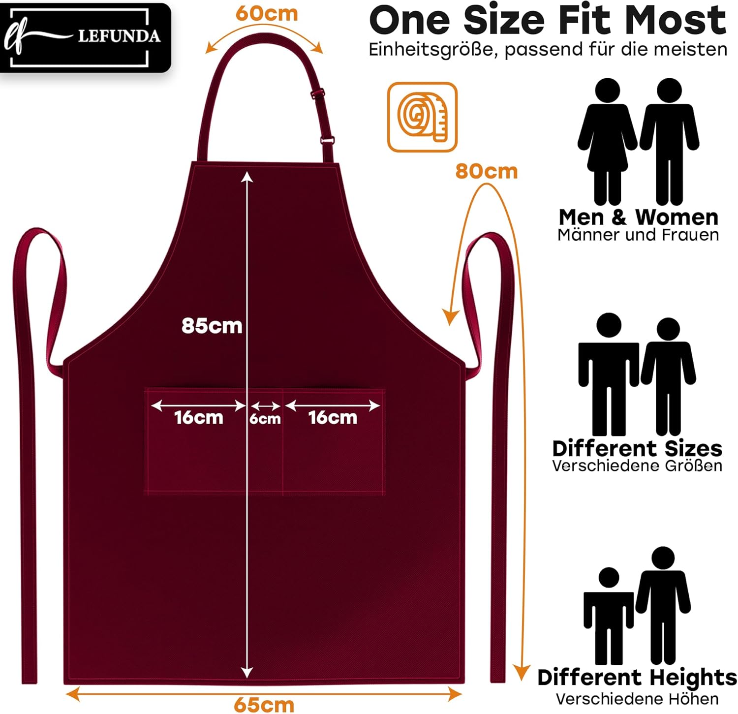 LEFUNDA - tablier cuisine réglable 3 poches étanche - longues lanières