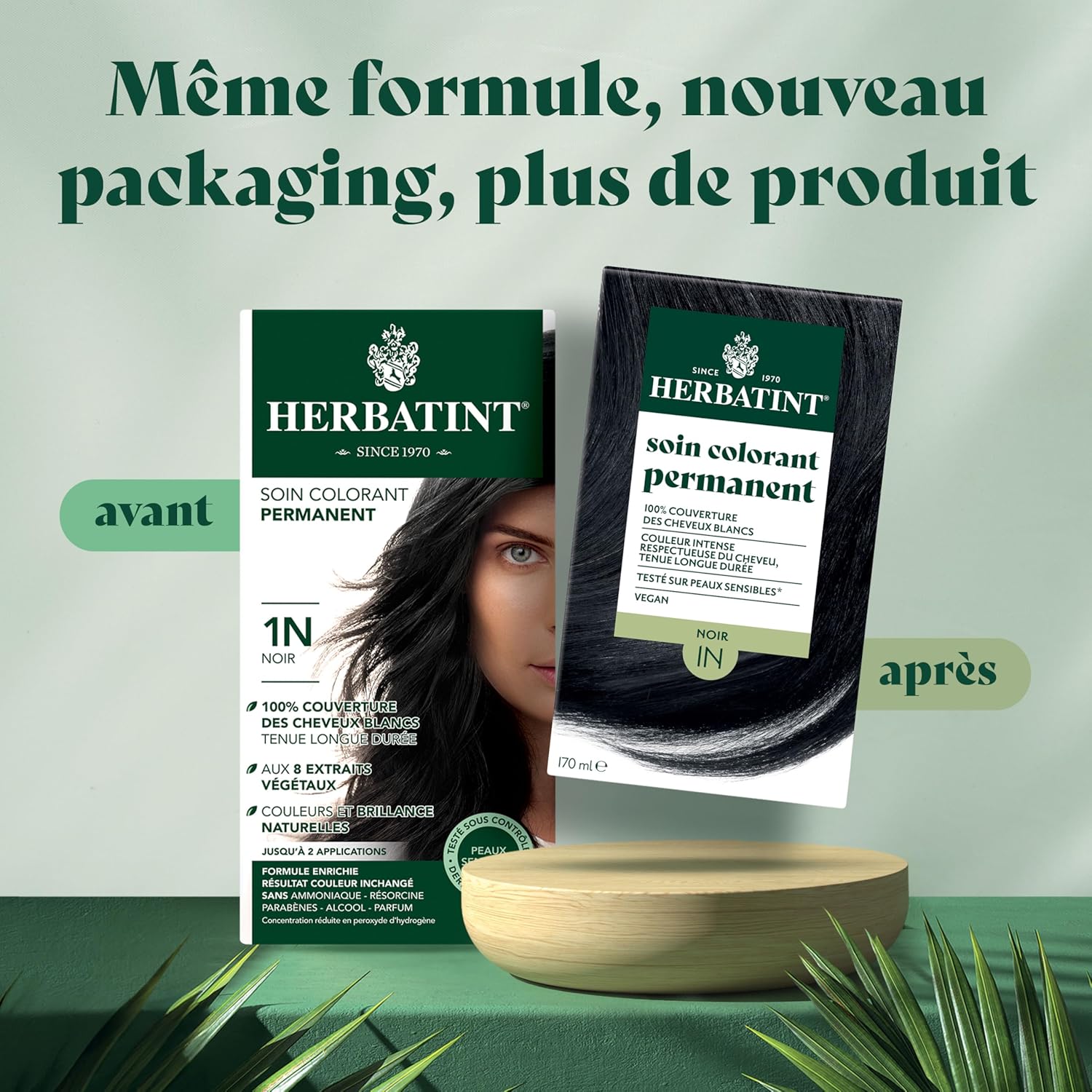 Herbatint - Coloration Permanente 170ml - Noir, sans ammoniaque, 8 extraits végétaux, 1N