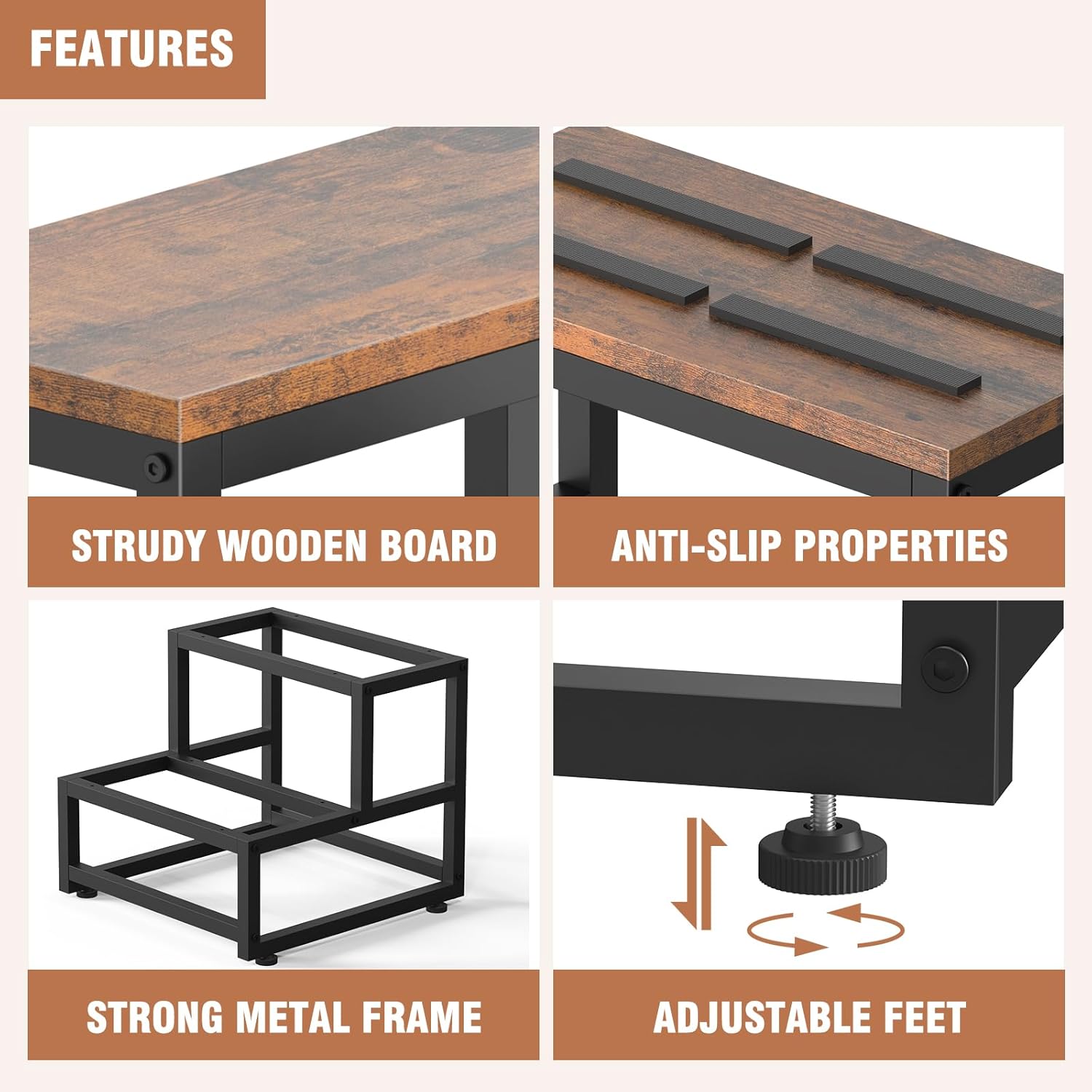 LIANTRAL - marchepied 2 marches - acier/bois - charge 227kg, antidérapant