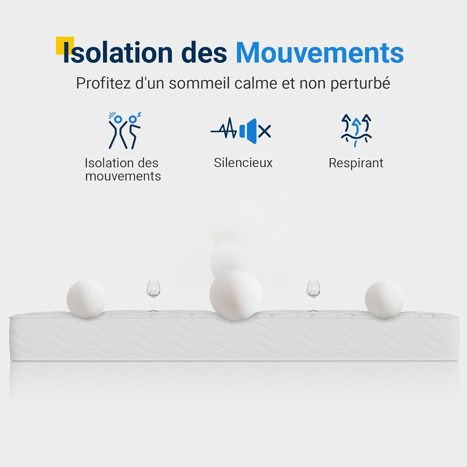 Avenco - Matelas double série confort - 160x190 cm - Ressorts ensachés, mousse double, isolation mouvements, CertiPUR-US