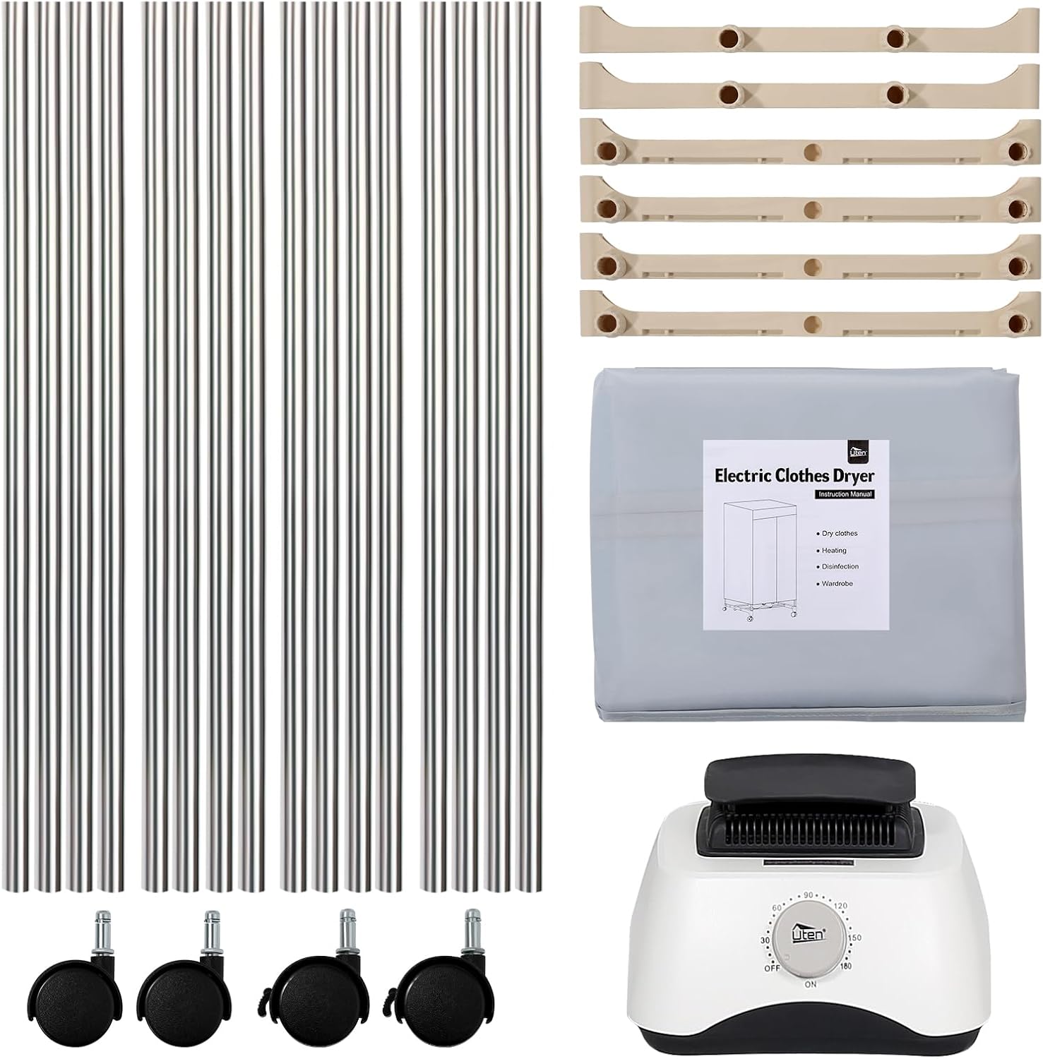 Séchoir électrique portable - double couche, minuterie, 1500W, armoire