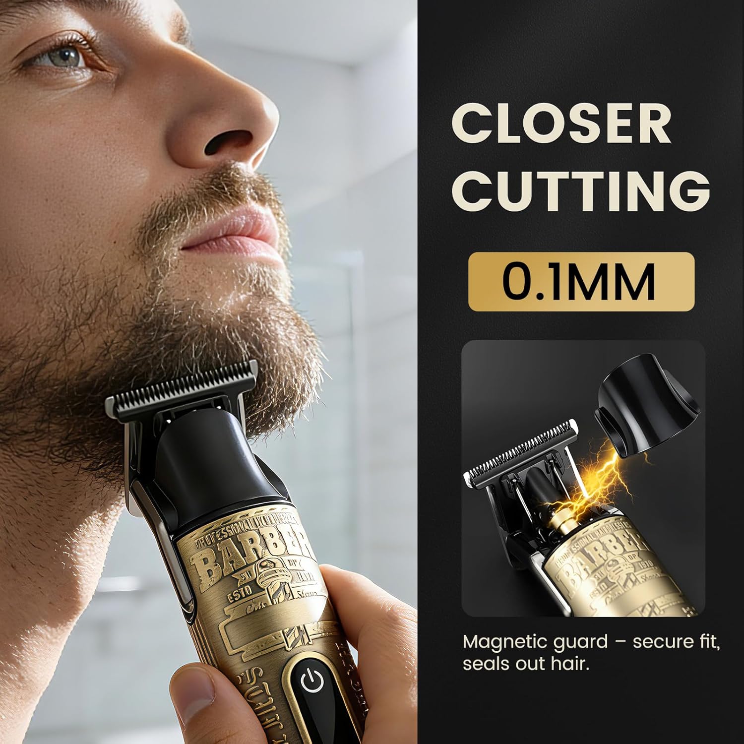 Tondeuse barbe homme - professionnelle - Charge USB Type C - 4 sabots magnétiques, IPX6, usage sec/humide