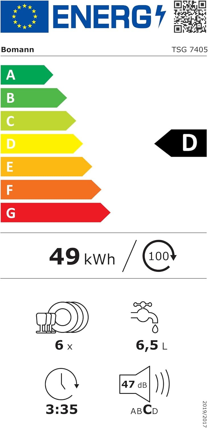 Bomann - Lave-vaisselle compact - design élégant, 6 réglages, 47 dB, TSG7405
