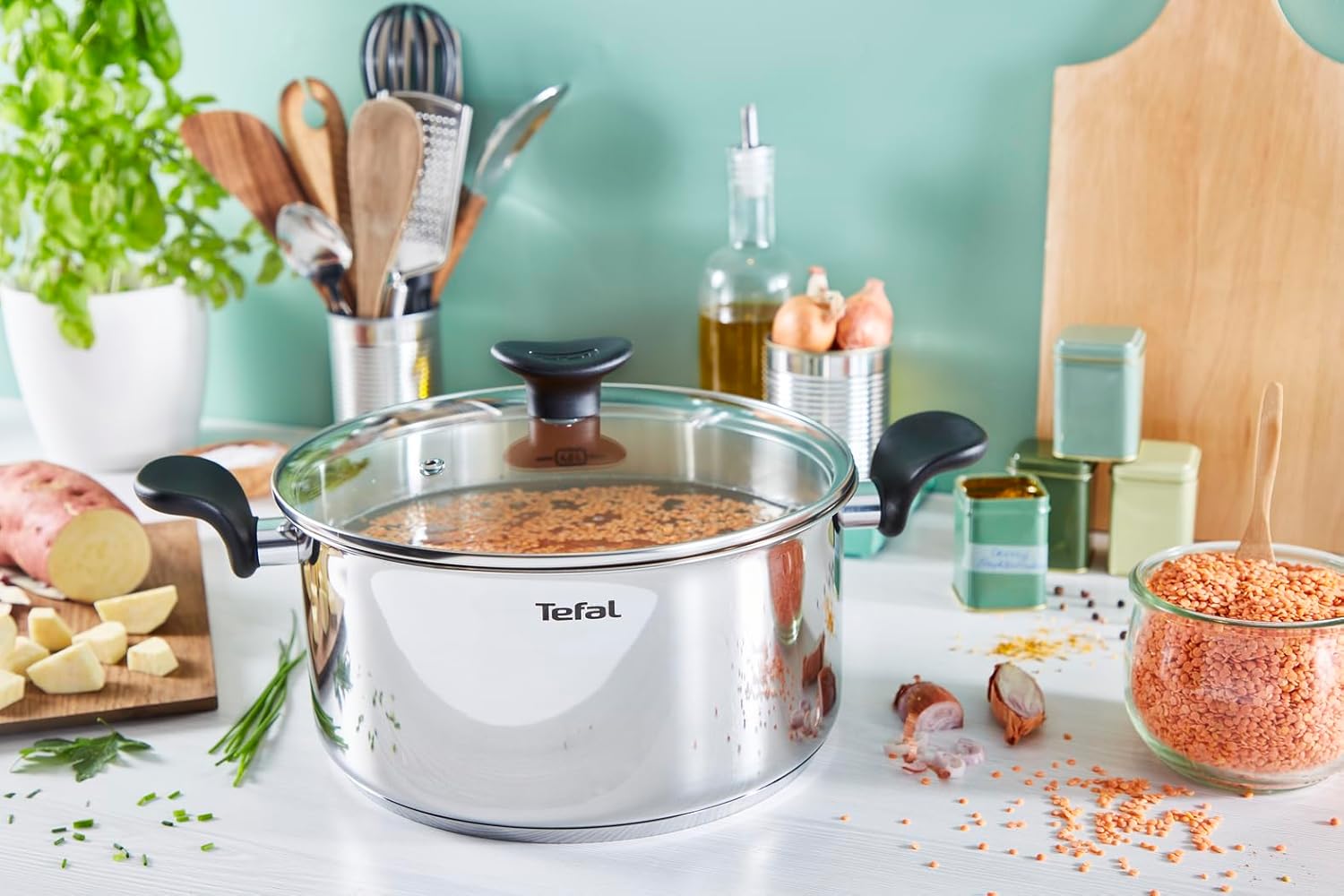 Tefal - Primary - faitout 24cm 5L, inox induction, couvercle verre, E3084604