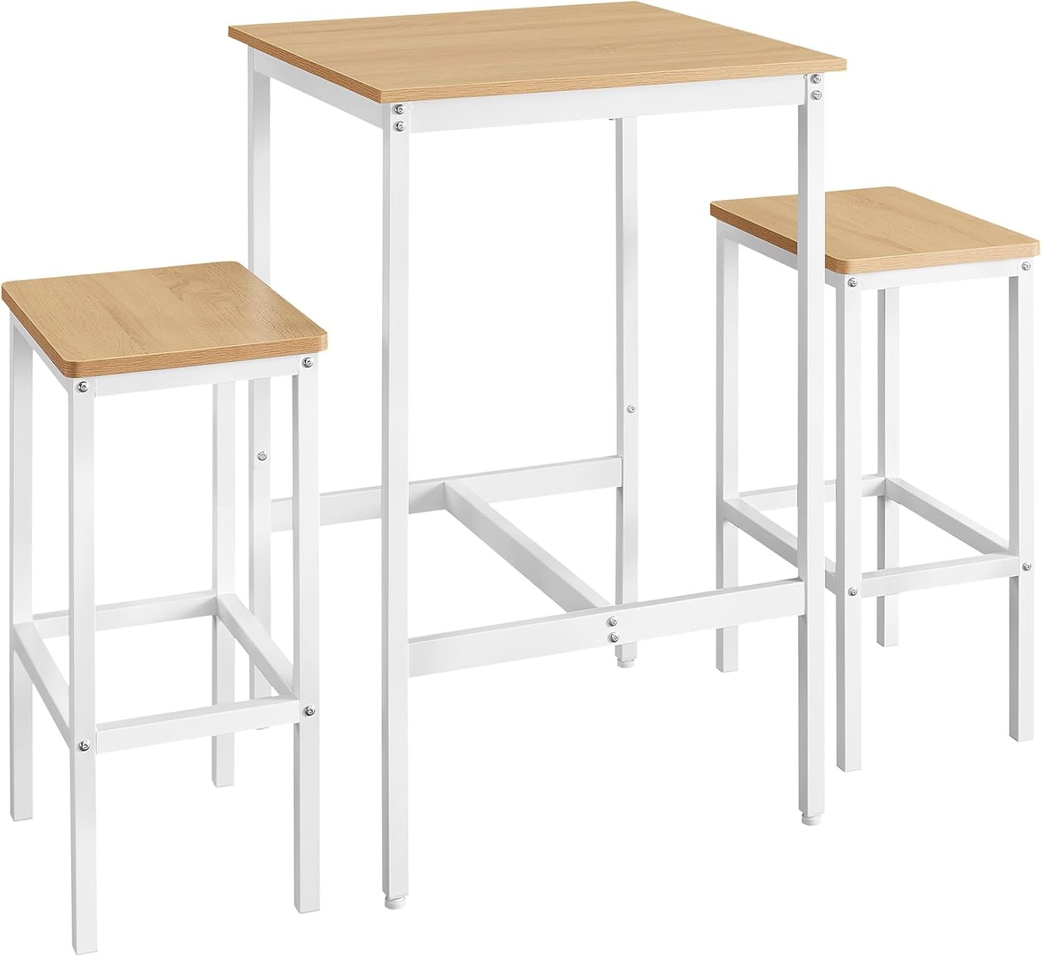 VASAGLE - Table bar & 2 tabourets, chêne doré/blanc, compact, LBT017W09