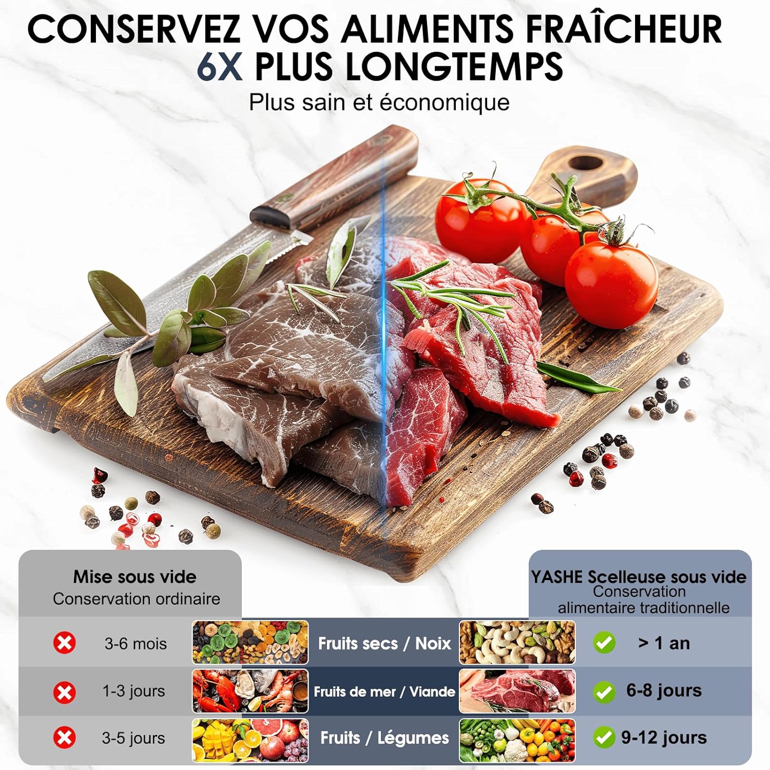 YASHE - Machine sous vide 10-en-1, double pompe, rouleau intégré, 80KPA