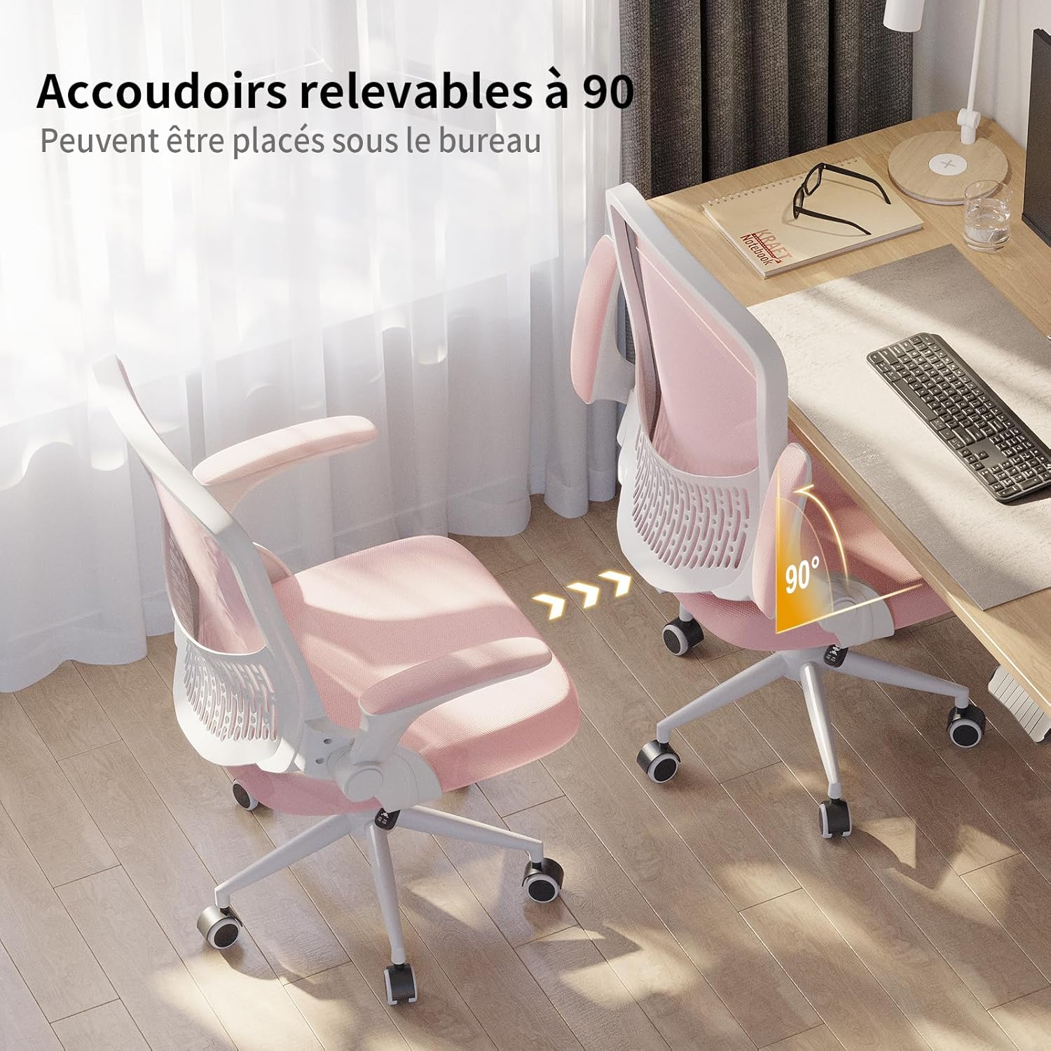 naspaluro - chaise de bureau ergonomique - accoudoirs réversibles, soutien lombaire, hauteur réglable, maille respirante