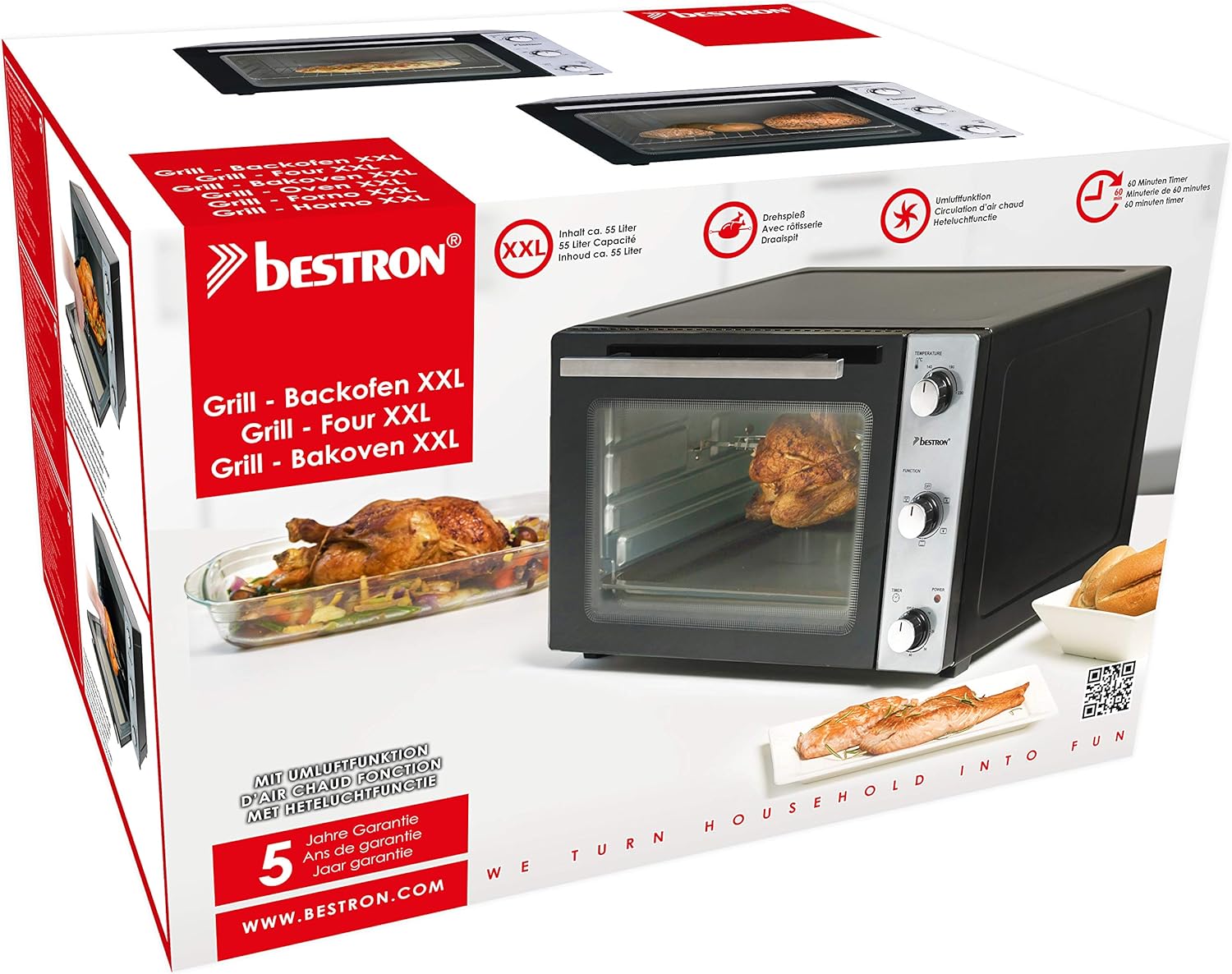 Bestron - Mini-four 55L - Compact, multifonction, noir