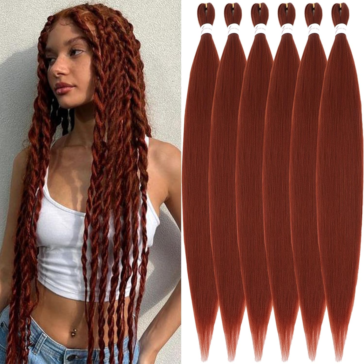 Rajout Cheveux Tressés pré-étiré 30 pouces, couleur 350#, synthétique Kanekalon, 6 paquets – 350#