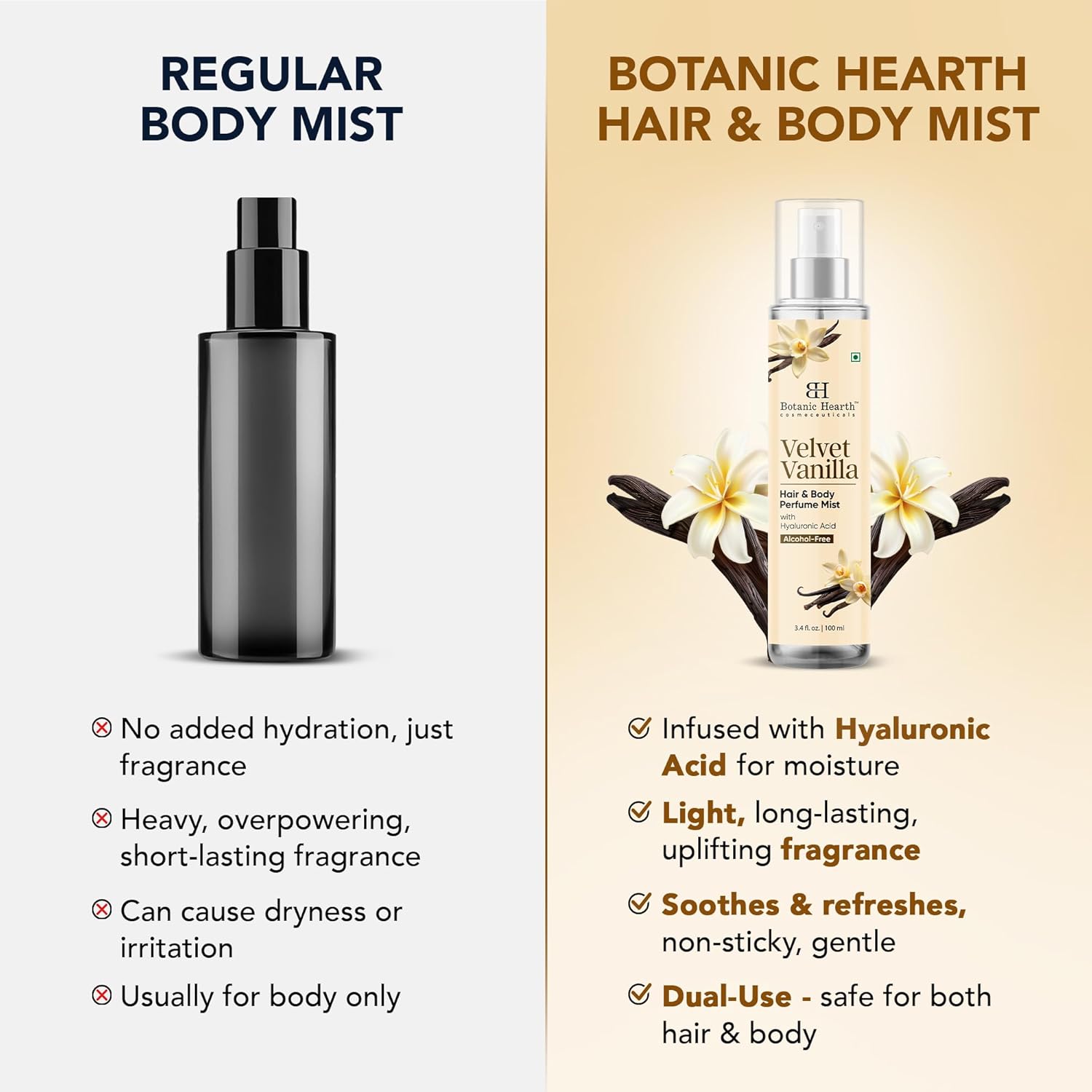 Botanic Hearth - Brume parfumée vanille - 100 ml - Déodorant cheveux & corps, fraîcheur longue durée