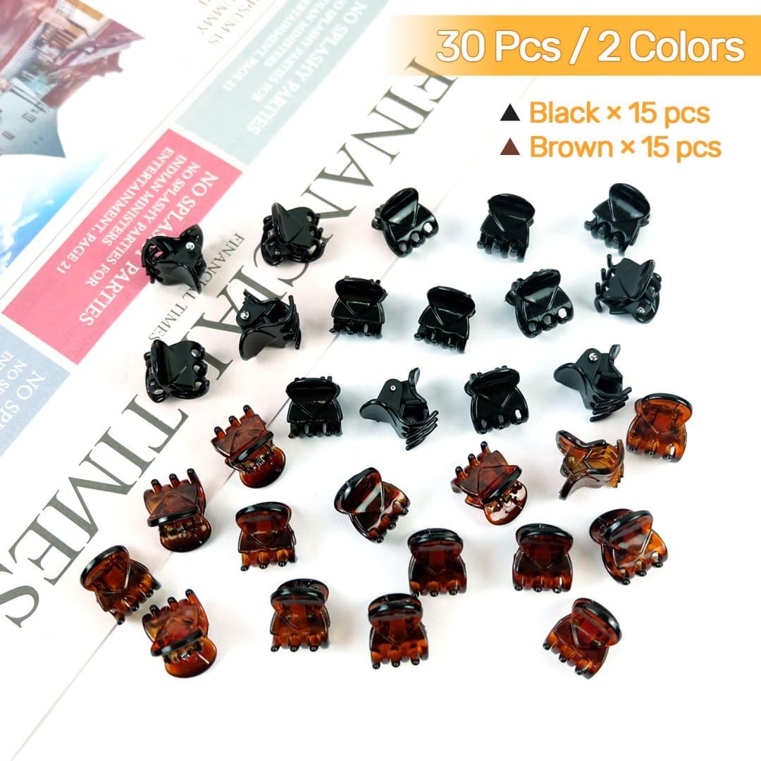Mini pinces à cheveux - 30 pièces - acrylique noir/marron - antidérapantes