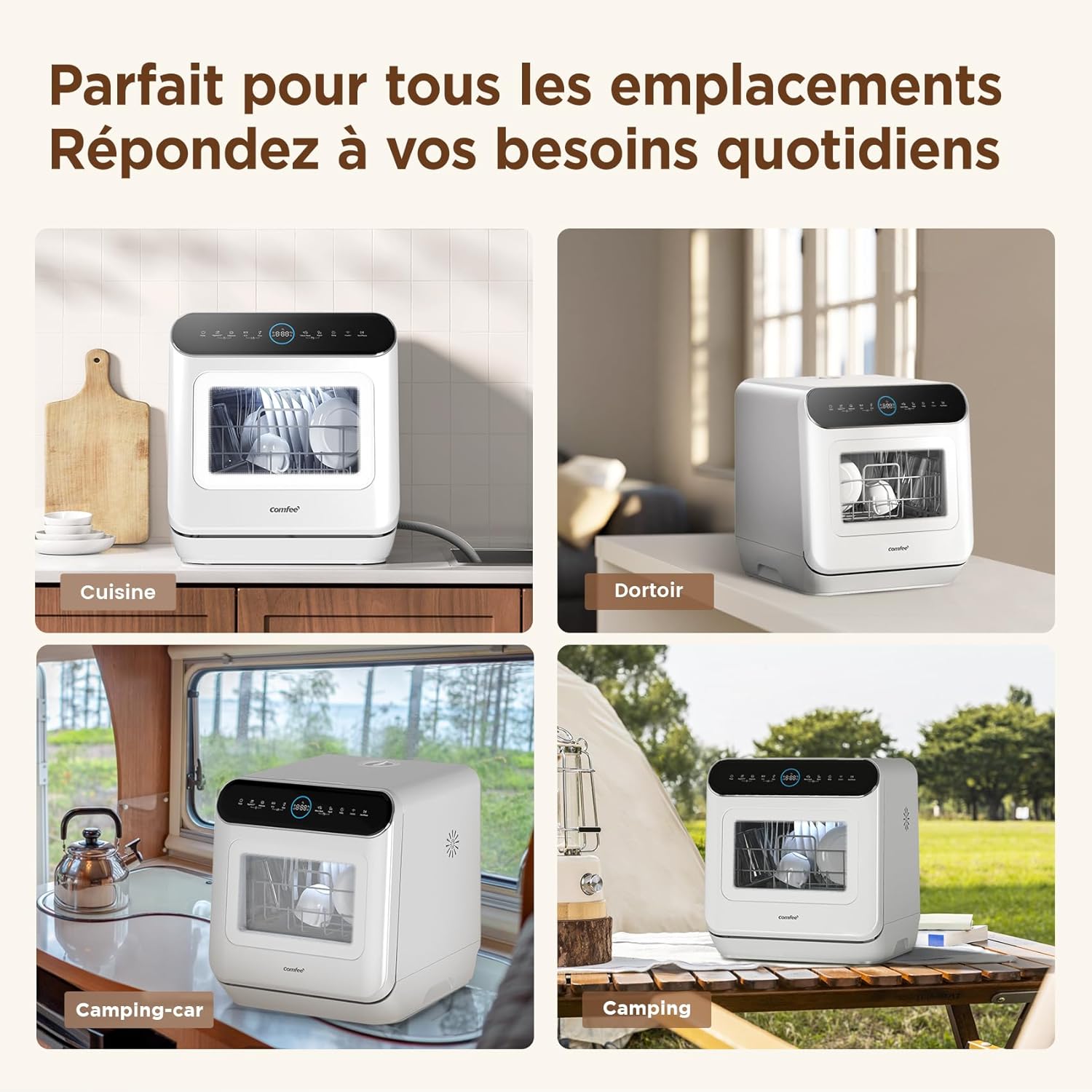 COMFEE' - lave-vaisselle série S110W - compact 3 couverts - 7 programmes, écran LED, démarrage différé - MFD42S110W-IT